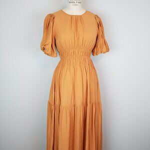 Moon River Copper A Line Fitted Waist Midi Dress Balloon Sleeves Size XS